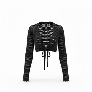 Love Tree Black Open-Weave Knit Top